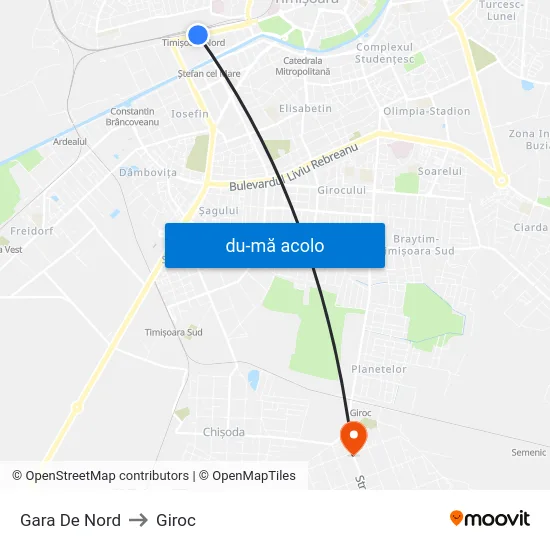 Harta de Gara De Nord către Giroc