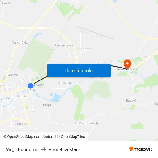 Harta de Piața Virgil Economu către Remetea Mare