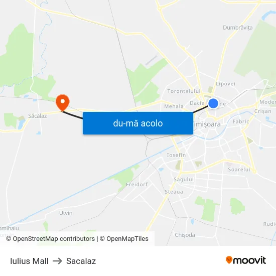 Harta de Iulius Mall către Sacalaz