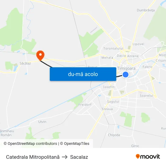 Harta de Catedrala Mitropolitană către Sacalaz