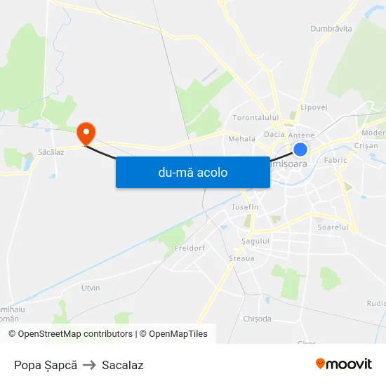 Harta de Popa Șapcă către Sacalaz