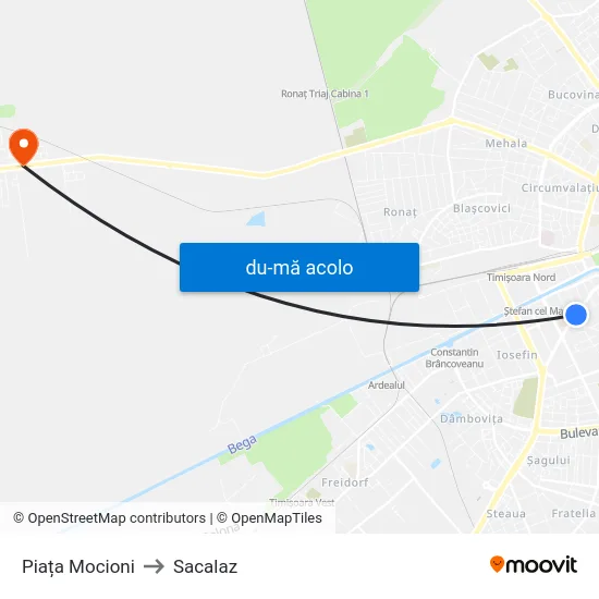 Harta de Piața Mocioni către Sacalaz