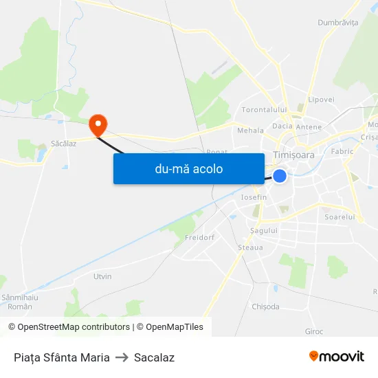 Harta de Piața Sfânta Maria către Sacalaz