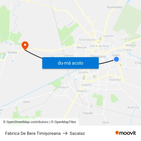 Harta de Fabrica De Bere Timișoreana către Sacalaz