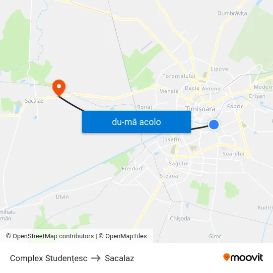 Harta de Complex Studențesc către Sacalaz
