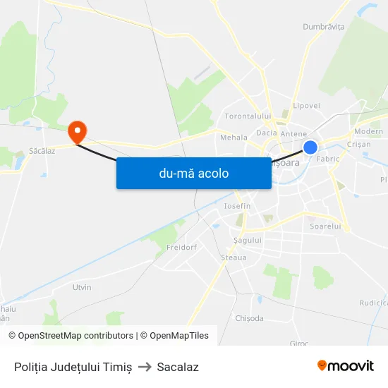 Harta de Poliția Județului Timiș către Sacalaz