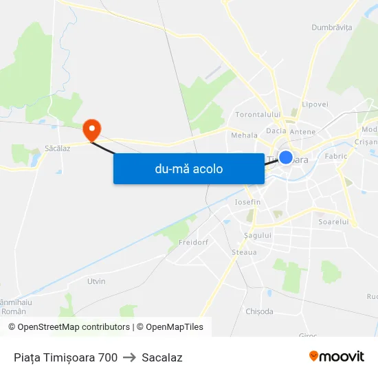 Harta de Piața Timișoara 700 către Sacalaz