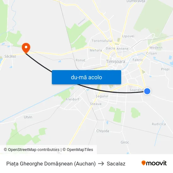 Harta de Piața Gheorghe Domășnean către Sacalaz