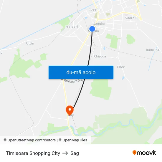 Harta de Timișoara Shopping City către Sag