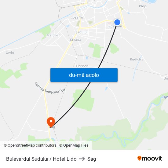Harta de Bulevardul Sudului / Hotel Lido către Sag