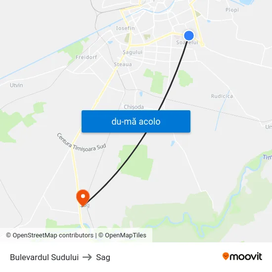 Harta de Bulevardul Sudului către Sag