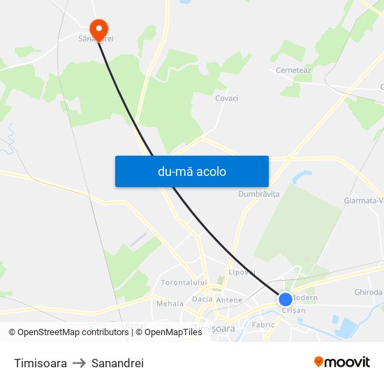 Harta de Timisoara către Sanandrei