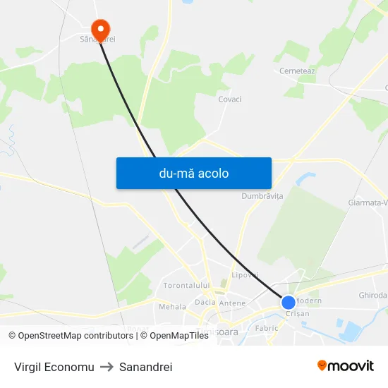 Harta de Piața Virgil Economu către Sanandrei