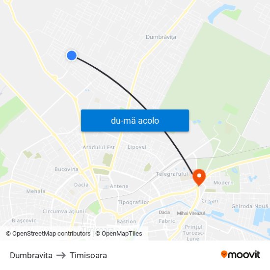 Harta de Dumbravita către Timisoara