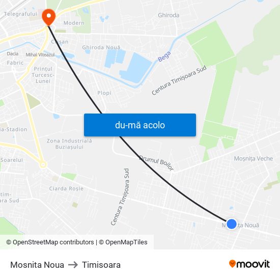 Harta de Mosnita Noua către Timisoara