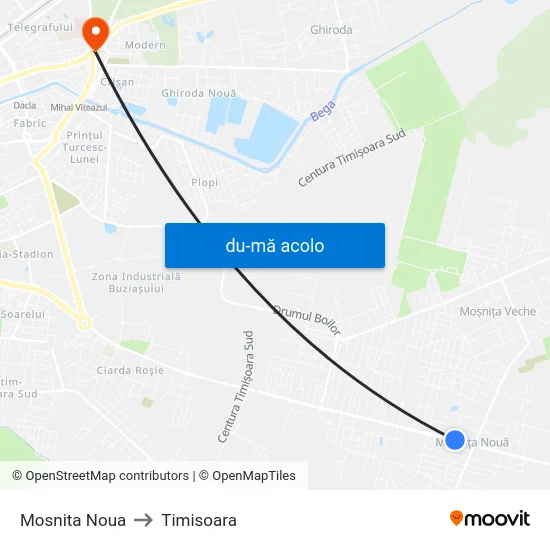 Harta de Mosnita Noua către Timisoara