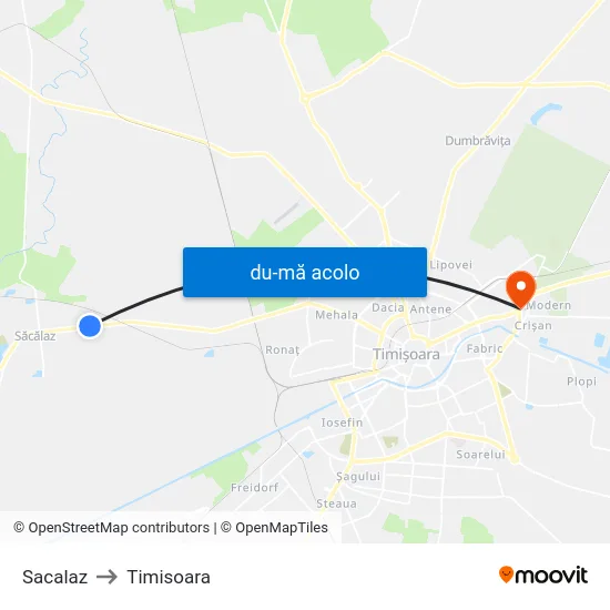 Harta de Sacalaz către Timisoara