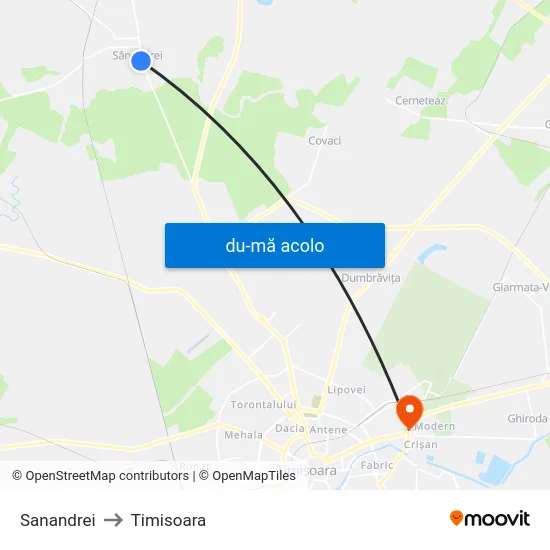 Harta de Sanandrei către Timisoara