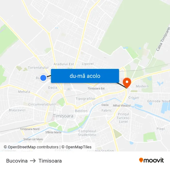 Harta de Bucovina către Timisoara