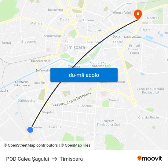 Harta de POD Calea Șagului către Timisoara