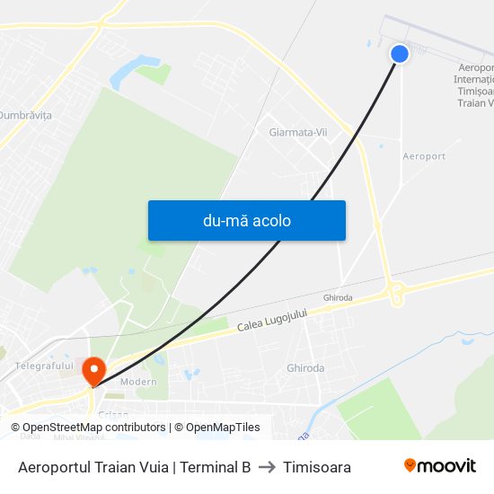 Harta de Aeroportul Traian Vuia | Terminal B către Timisoara