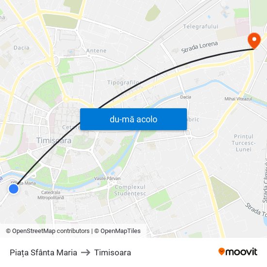 Harta de Piața Sfânta Maria către Timisoara