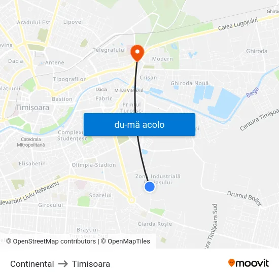 Harta de Continental către Timisoara