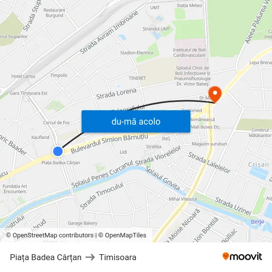 Harta de Piața Badea Cârțan către Timisoara