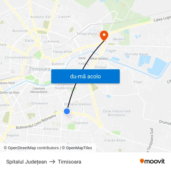 Harta de Spitalul Județean către Timisoara
