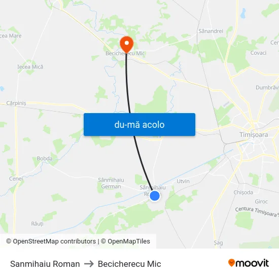 Harta de Sanmihaiu Roman către Becicherecu Mic