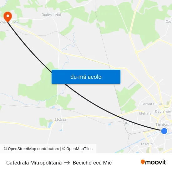 Harta de Catedrala Mitropolitană către Becicherecu Mic
