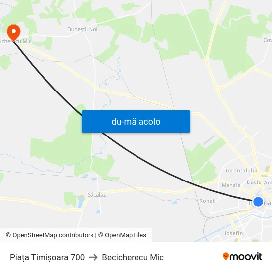 Harta de Piața Timișoara 700 către Becicherecu Mic