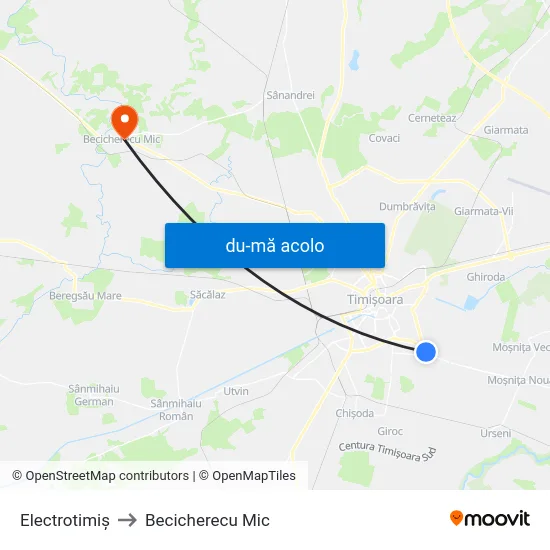 Harta de Electrotimiș către Becicherecu Mic