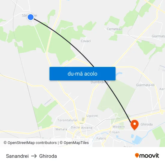 Harta de Sanandrei către Ghiroda