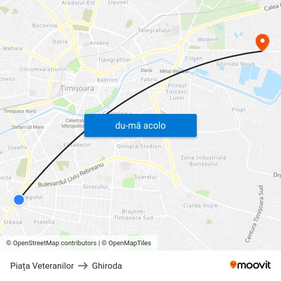 Harta de Piața Veteranilor către Ghiroda