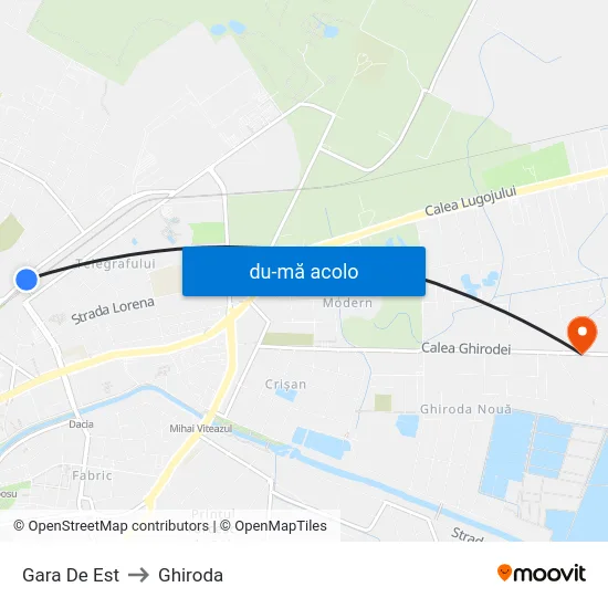 Harta de Gara De Est către Ghiroda