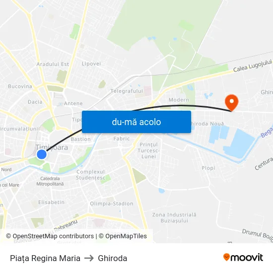 Harta de Piața Regina Maria către Ghiroda
