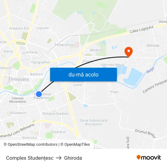 Harta de Complex Studențesc către Ghiroda