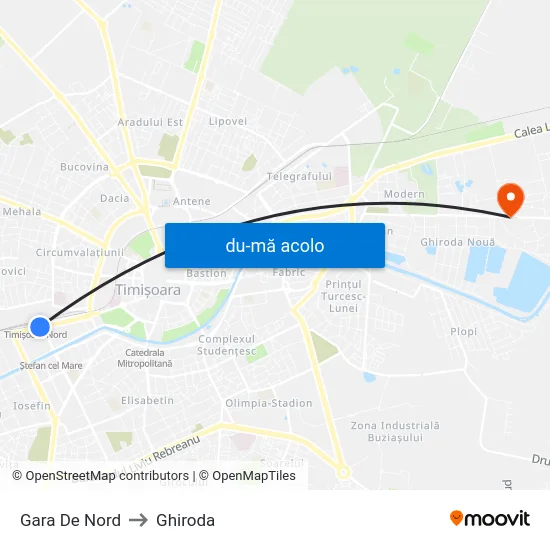 Harta de Gara De Nord către Ghiroda
