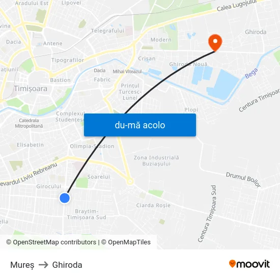 Harta de Mureș către Ghiroda