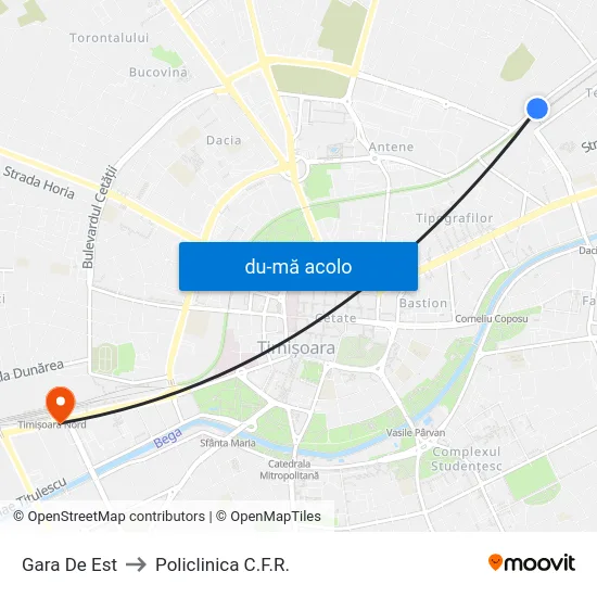 Harta de Gara De Est către Policlinica C.F.R.
