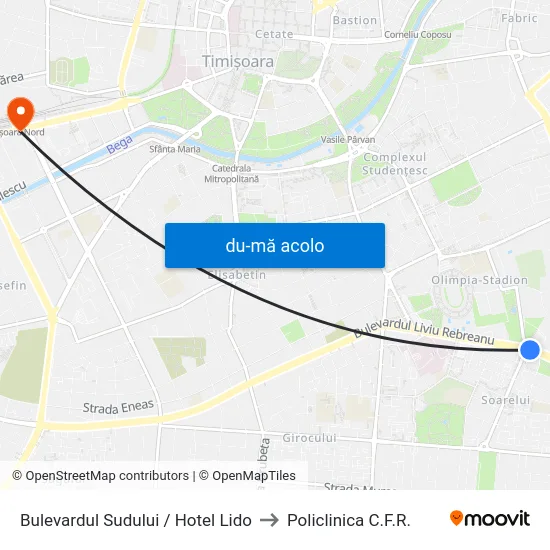 Harta de Bulevardul Sudului / Hotel Lido către Policlinica C.F.R.