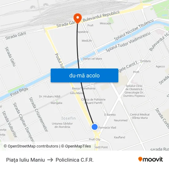 Harta de Piaţa Iuliu Maniu către Policlinica C.F.R.