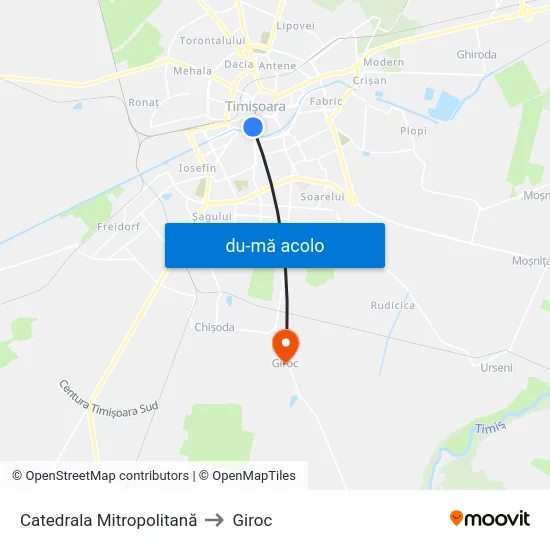 Harta de Catedrala Mitropolitană către Giroc