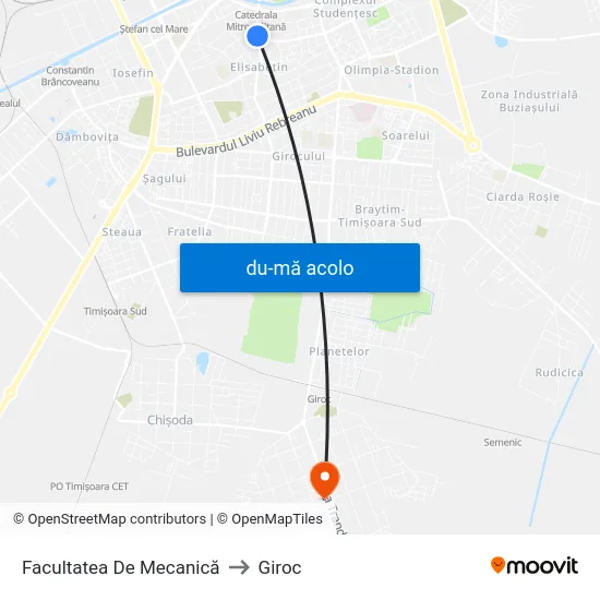 Harta de Facultatea De Mecanică către Giroc