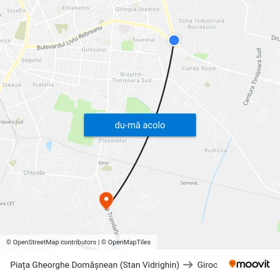 Harta de Piața Gheorghe Domășnean (Stan Vidrighin) către Giroc