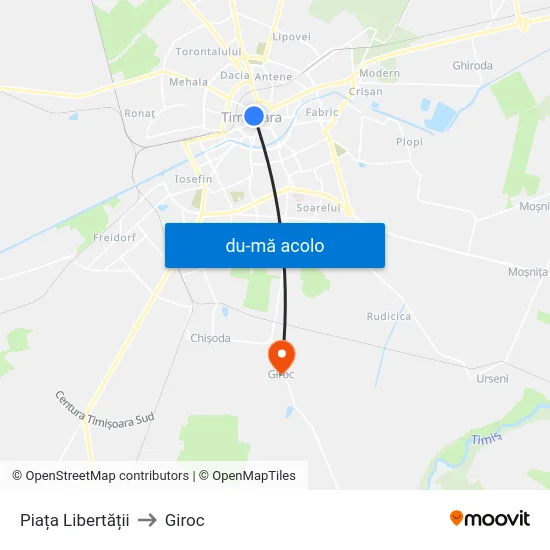 Harta de Piața Libertății către Giroc