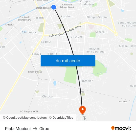 Harta de Piața Mocioni către Giroc