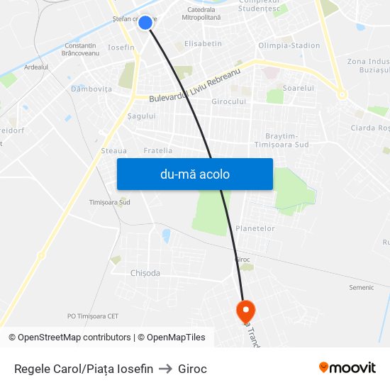Harta de Regele Carol/Piața Iosefin către Giroc