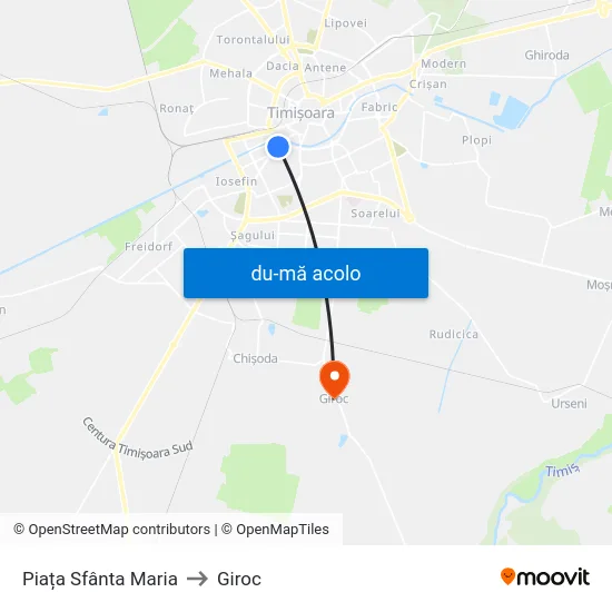 Harta de Piața Sfânta Maria către Giroc